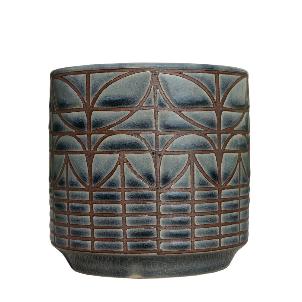 Accent Decor Navarro Blue Crackle Geometric Ceramic Planter Pot - 4.5D x 4.5H